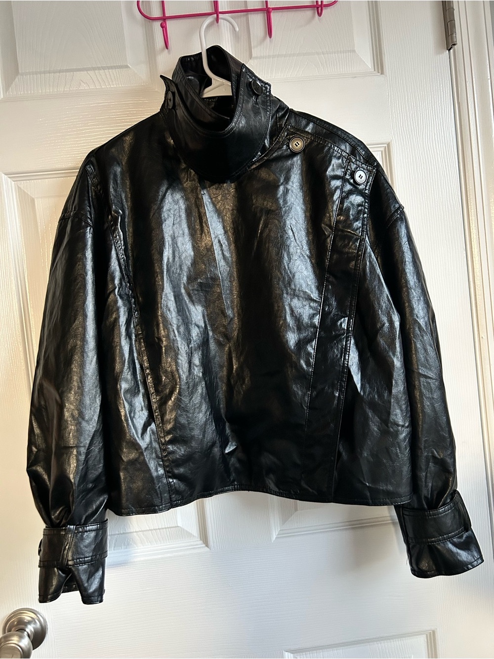 Zara Black Faux Leather High-Collar Moto Jacket